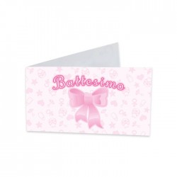 BIGLIETTINO BOMBONIERA 9x2,5cm BATTESIMO BABY ROSA 25pz