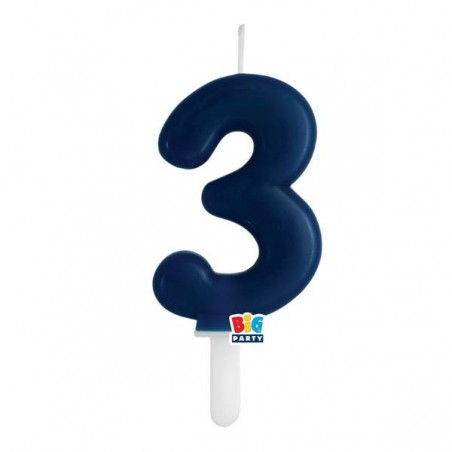 CANDELINA NUMERO 3 TINY PLUMP BLU NAVY 7cm
