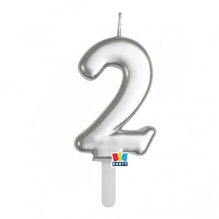 CANDELINA NUMERO 2 TINY PLUMP ARGENTO METAL 7cm