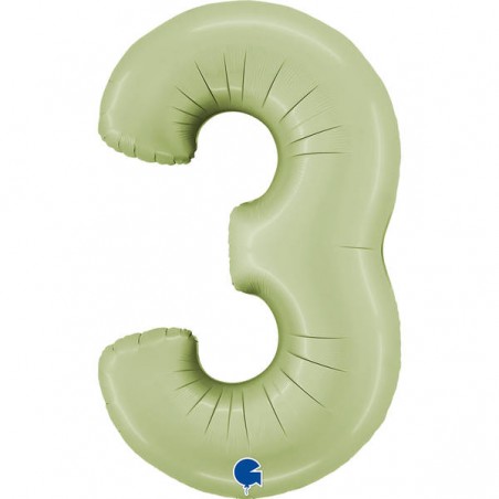 PALLONE NUMERO 3 MYLAR 102cm 40 SATIN VERDE OLIVA