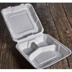 BOX POLPA 3 SCOMPARTI 1200ml 25x25x10cm BIO COMPOSTABILE...