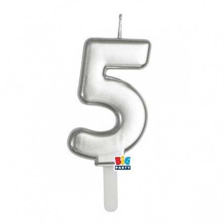 CANDELINA NUMERO 5 TINY PLUMP ARGENTO METAL 7cm