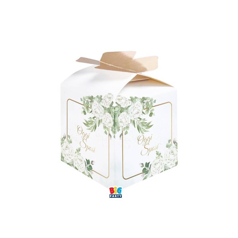SCATOLINA CUBETTO PORTACONFETTI 5x7x5cm OGGI SPOSI EUCALIPTO 10pz