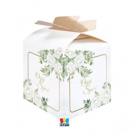 SCATOLINA CUBETTO PORTACONFETTI 5x7x5cm OGGI SPOSI EUCALIPTO 10pz