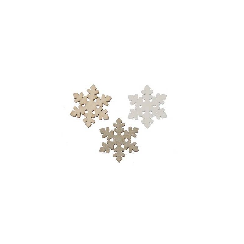 SOGGETTI IN LEGNO NATURALE FIOCCO NEVE 3cm ASS.TI 60pz