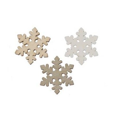 SOGGETTI IN LEGNO NATURALE FIOCCO NEVE 3cm ASS.TI 60pz
