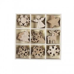 DECORAZIONI IN LEGNO NATURALE 3,5/4cm XMAS 36pz