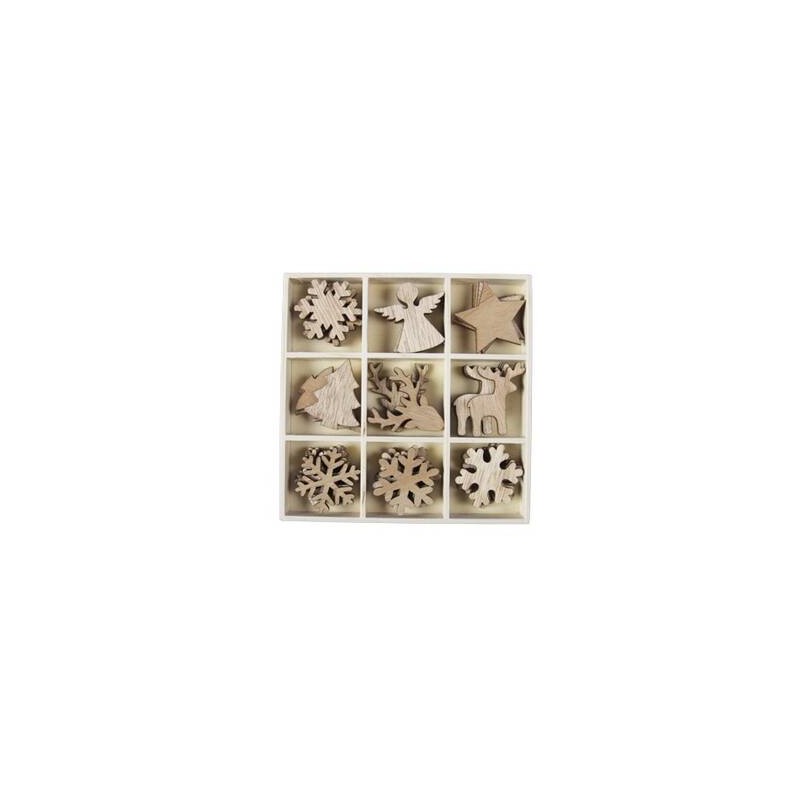 DECORAZIONI IN LEGNO NATURALE 3,5/4cm XMAS 36pz