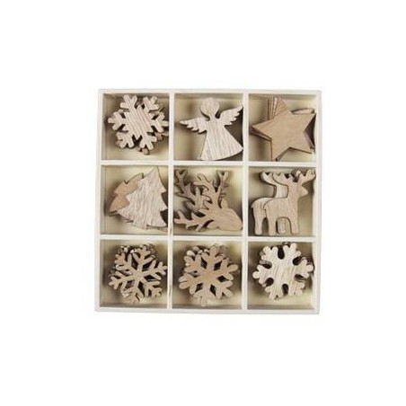 DECORAZIONI IN LEGNO NATURALE 3,5/4cm XMAS 36pz