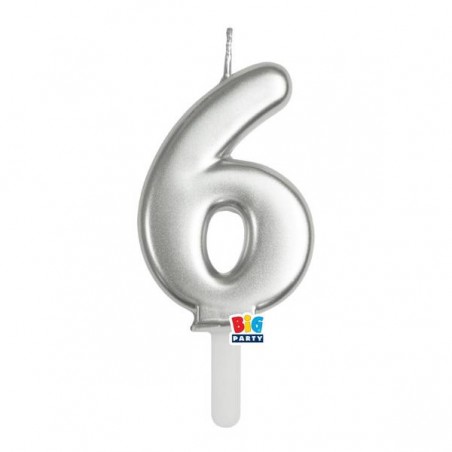 CANDELINA NUMERO 6 TINY PLUMP ARGENTO METAL 7cm