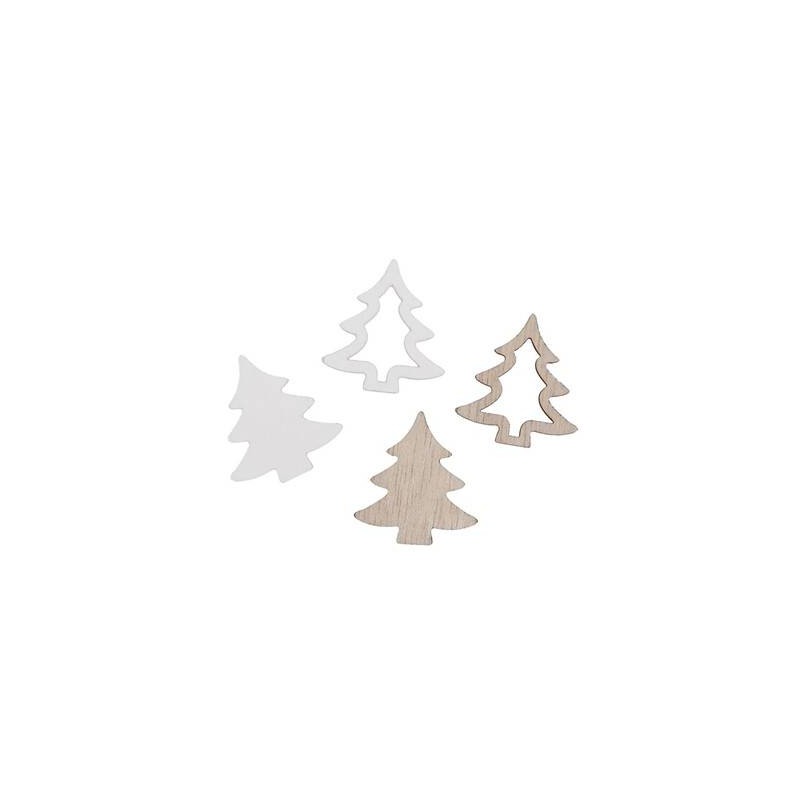 SOGGETTI IN LEGNO NATURALE/BIANCO ALBERI ASS.TI 48pz