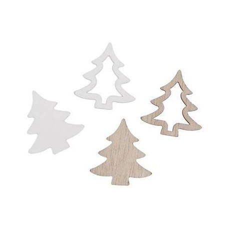 SOGGETTI IN LEGNO NATURALE/BIANCO ALBERI ASS.TI 48pz
