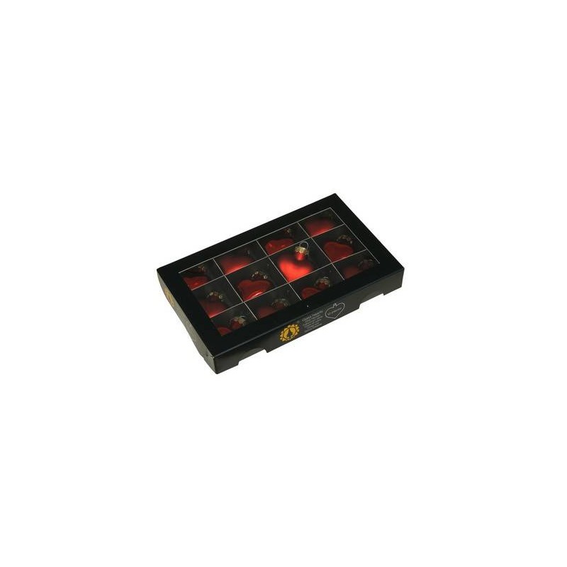 PALLINE CUORE VETRO RED COMBI Ø40mm 12pz