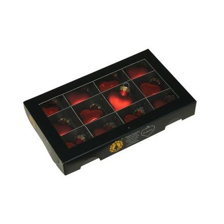 PALLINE CUORE VETRO RED COMBI Ø40mm 12pz