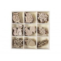 DECORAZIONI IN LEGNO NATURALE 3,5/4cm AUTUNNO ASS.TI 36pz