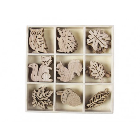 DECORAZIONI IN LEGNO NATURALE 3,5/4cm AUTUNNO ASS.TI 36pz