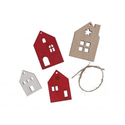 DECORAZIONI CASETTE IN LEGNO ASS.TE ROSSE 16pz