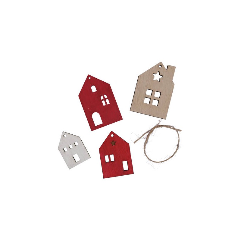 DECORAZIONI CASETTE IN LEGNO ASS.TE ROSSE 16pz