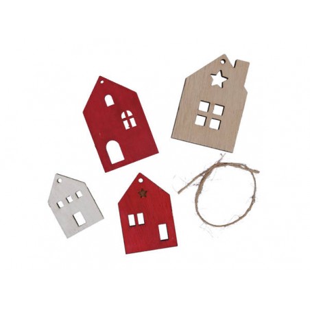 DECORAZIONI CASETTE IN LEGNO ASS.TE ROSSE 16pz
