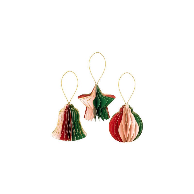 DECORAZIONE IN CARTA SOGGETTI NATALIZI 10cm TRICOLOR 3pz