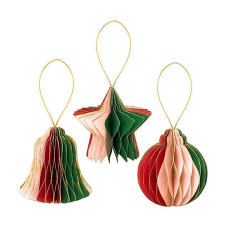 DECORAZIONE IN CARTA SOGGETTI NATALIZI 10cm TRICOLOR 3pz