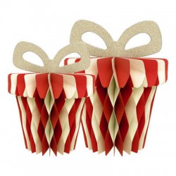DECORAZIONE IN CARTA PACCO REGALO C/FIOCCO GLITTER 20/25cm 2pz
