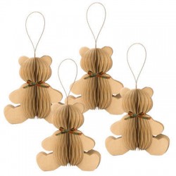 DECORAZIONE IN CARTA ORSETTO 13cm C/FIOCCO TARTAN 4pz