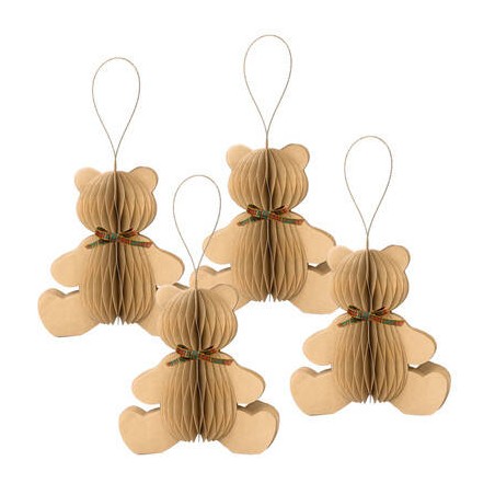 DECORAZIONE IN CARTA ORSETTO 13cm C/FIOCCO TARTAN 4pz