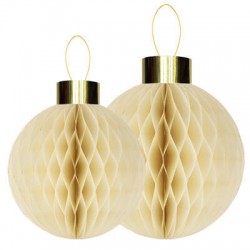 DECORAZIONI IN CARTA PALLA NIDO D'APE 30/40cm AVORIO 2pz