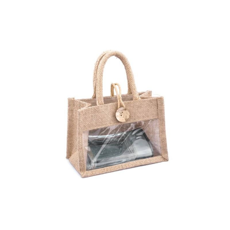 BORSA JUTA C/FINESTRA E BOTTONE 18+10x13 NATURALE