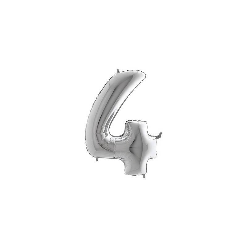 PALLONE NUMERO 4 MYLAR 102cm 40 ARGENTO
