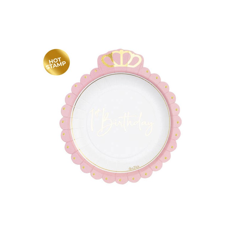 PIATTI PIANI ø20cm PRIMO COMPLEANNO CORONA GIRL 8pz
