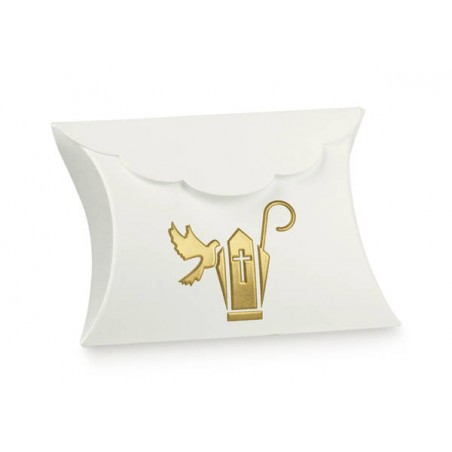 SCATOLA BUSTA 8x8,5x3cm CAPPELLO CRESIMA E COLOMBA 10pz