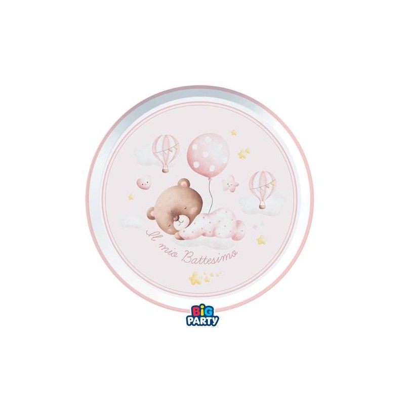 PIATTI ø18cm BATTESIMO BABY BEAR ROSA 6pz