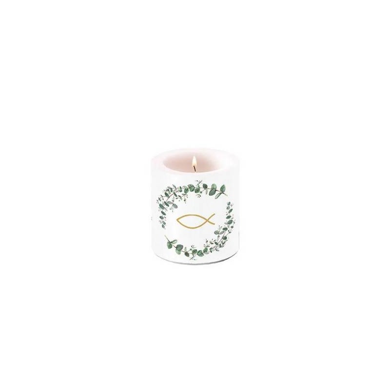 CANDELA SMALL COMUIONE RAMI BIANCHI ø7,5x9cm