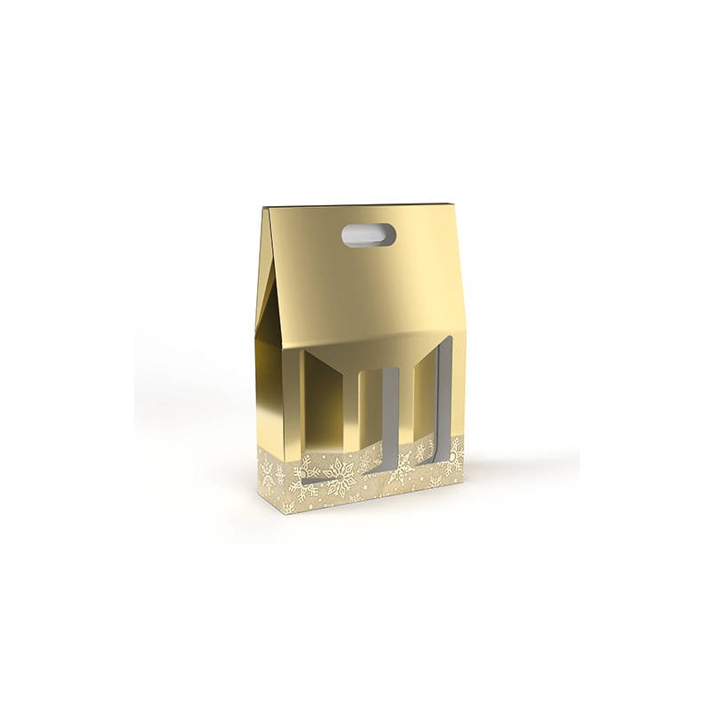 SCATOLA 3 BOTTIGLIE C/MAN. E FIN. 27x9x38cm GLITTER ORO