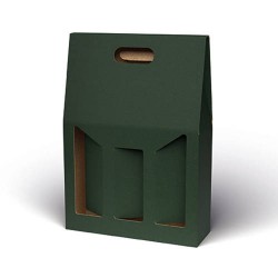 SCATOLA 3 BOTTIGLIE C/MAN. E FIN. 27x9x38cm VERDE LISCIA
