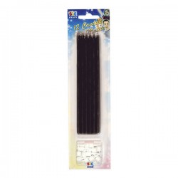CANDELE MATITE C/SUPPORTO 15cm NERE 12pz