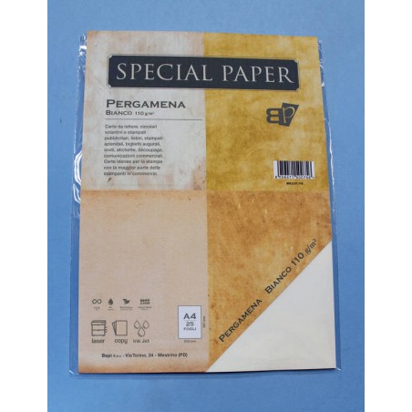 CARTA A4 21x29,7 PERGAMENA BIANCO gr.110 25fg