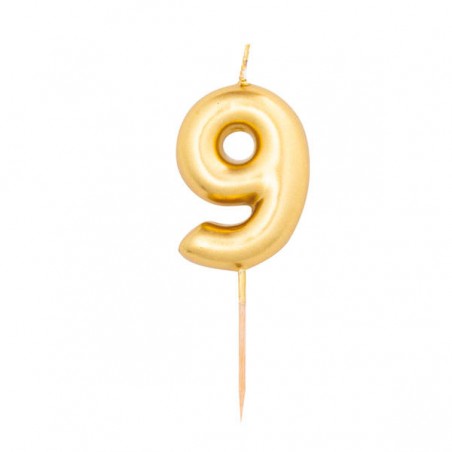 CANDELINA NUMERO 9 METAL ORO 8cm
