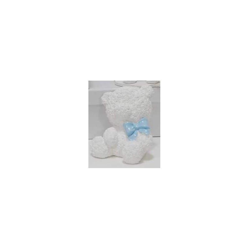 ORSO SEDUTO C/FIORI E FIOCCO CELESTE