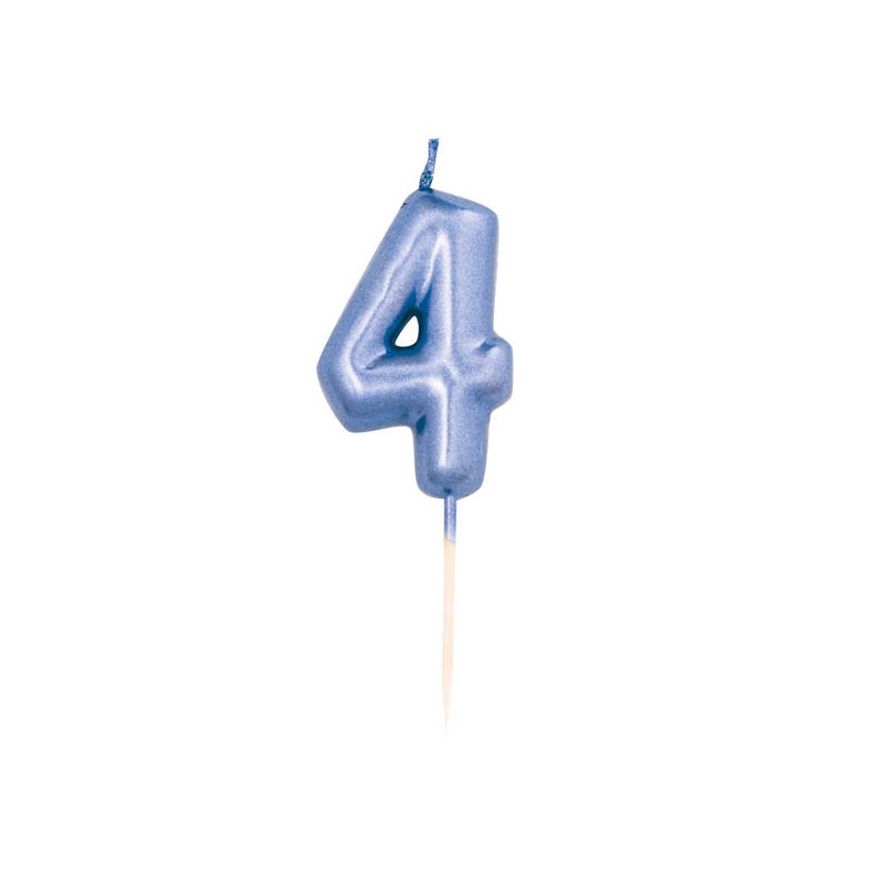 CANDELINA NUMERO 4 METAL BLU 7cm