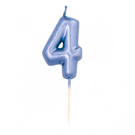 CANDELINA NUMERO 4 METAL BLU 7cm