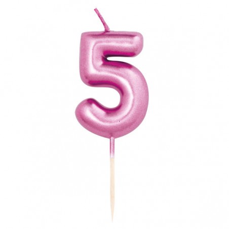 CANDELINA NUMERO 5 METAL FUCSIA 7cm
