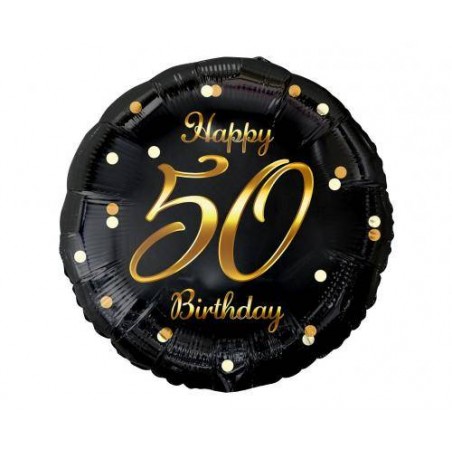 PALLONCINO IN FOIL POIS NERO E ORO 50 ANNI 45cm