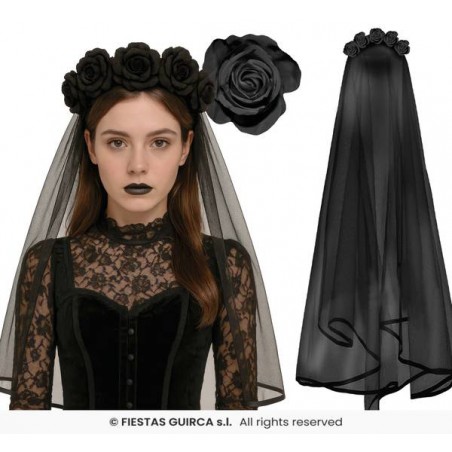 CERCHIETTO VELO E FIORI NERO