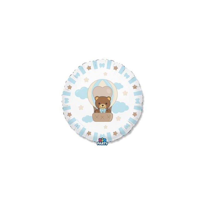 PALLONE MYLAR TONDO 45cm TEDDY FRIENDS BY THUN CELESTE