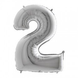 PALLONE NUMERO 2 MYLAR 102cm 40 ARGENTO