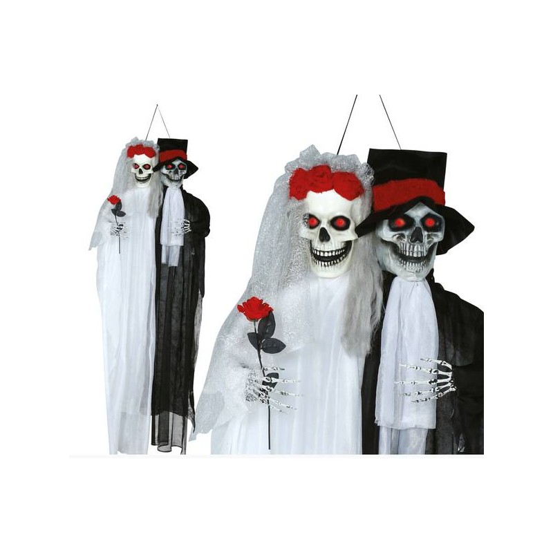 DECORAZIONE DA APPENDERE COPPIA SCHELETRI C/LUCE