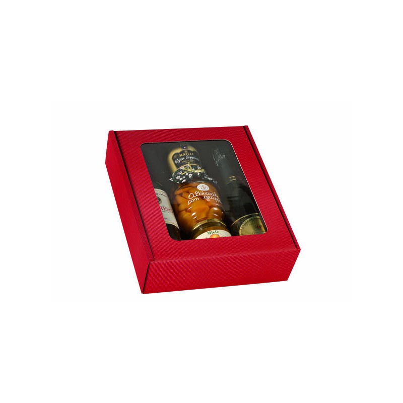 CANTINETTA 3 BOTTIGLIE ONDA ROSSO C/FINESTRA 29,5X33,5X9